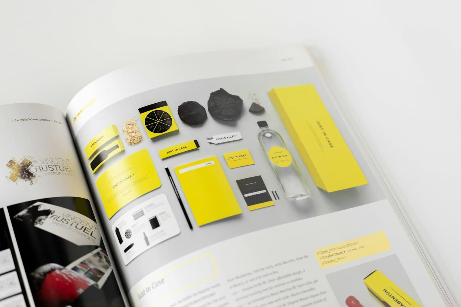 Brand identity materials laid out on a table